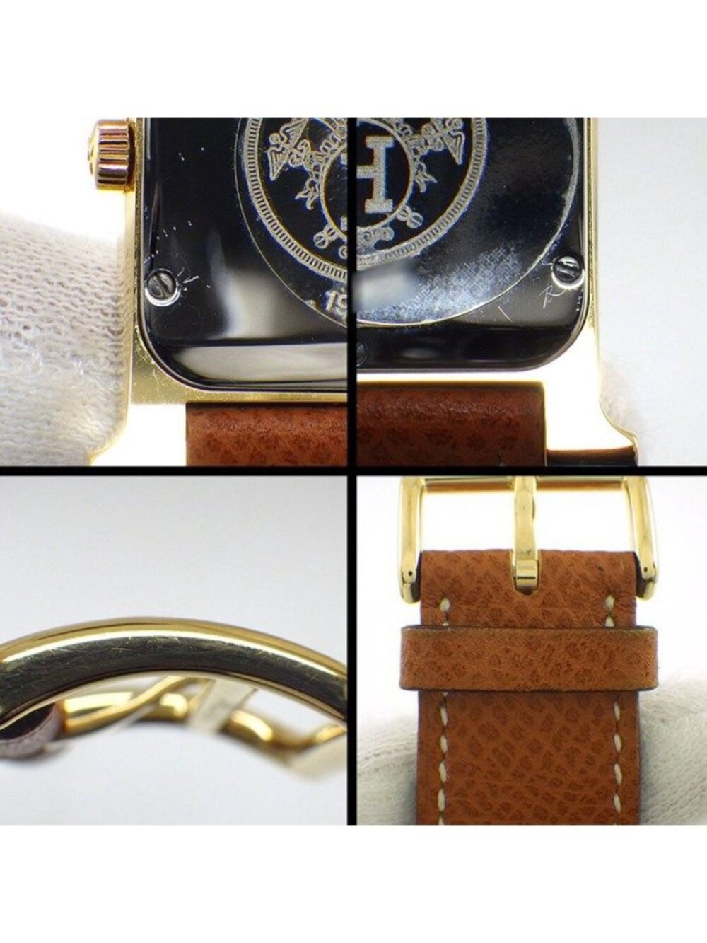 Hermes Watch Square White Dial Brown Cowhide Quartz Analog - Picture 8 of 12